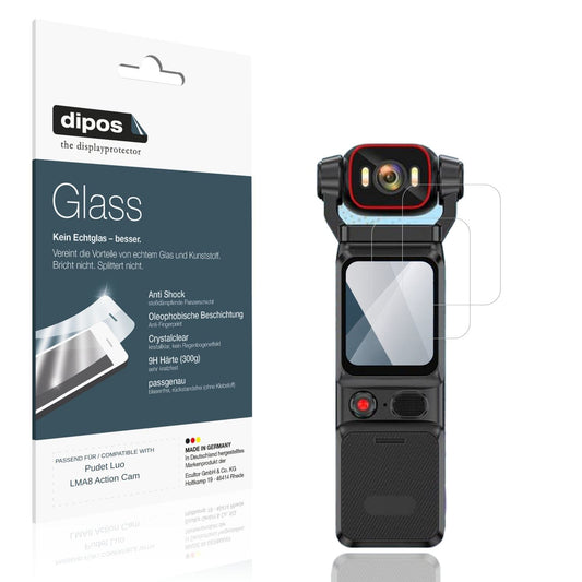 Klare Displayschutzfolie von dipos passend für Pudet Luo LMA8 Action Cam, 9H kratzfest und blasenfrei montiert