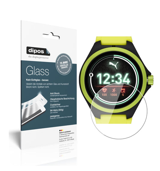 Klare Displayschutzfolie von dipos passend für Puma Gen 4 Heart Rate Smartwatch, 9H kratzfest und blasenfrei montiert