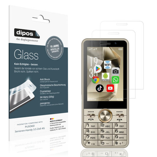 Klare Displayschutzfolie von dipos passend für PUSOKEI Senioren-Handy 3.5 Zoll 4G, 9H kratzfest und blasenfrei montiert