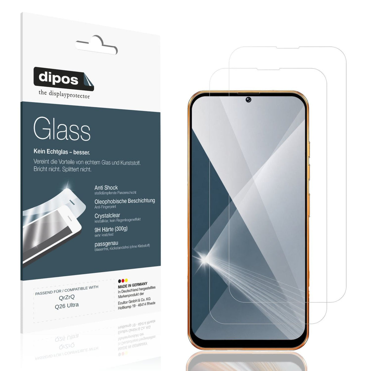 Klare Displayschutzfolie von dipos passend für QrZrQ Q26 Ultra, 9H kratzfest und blasenfrei montiert