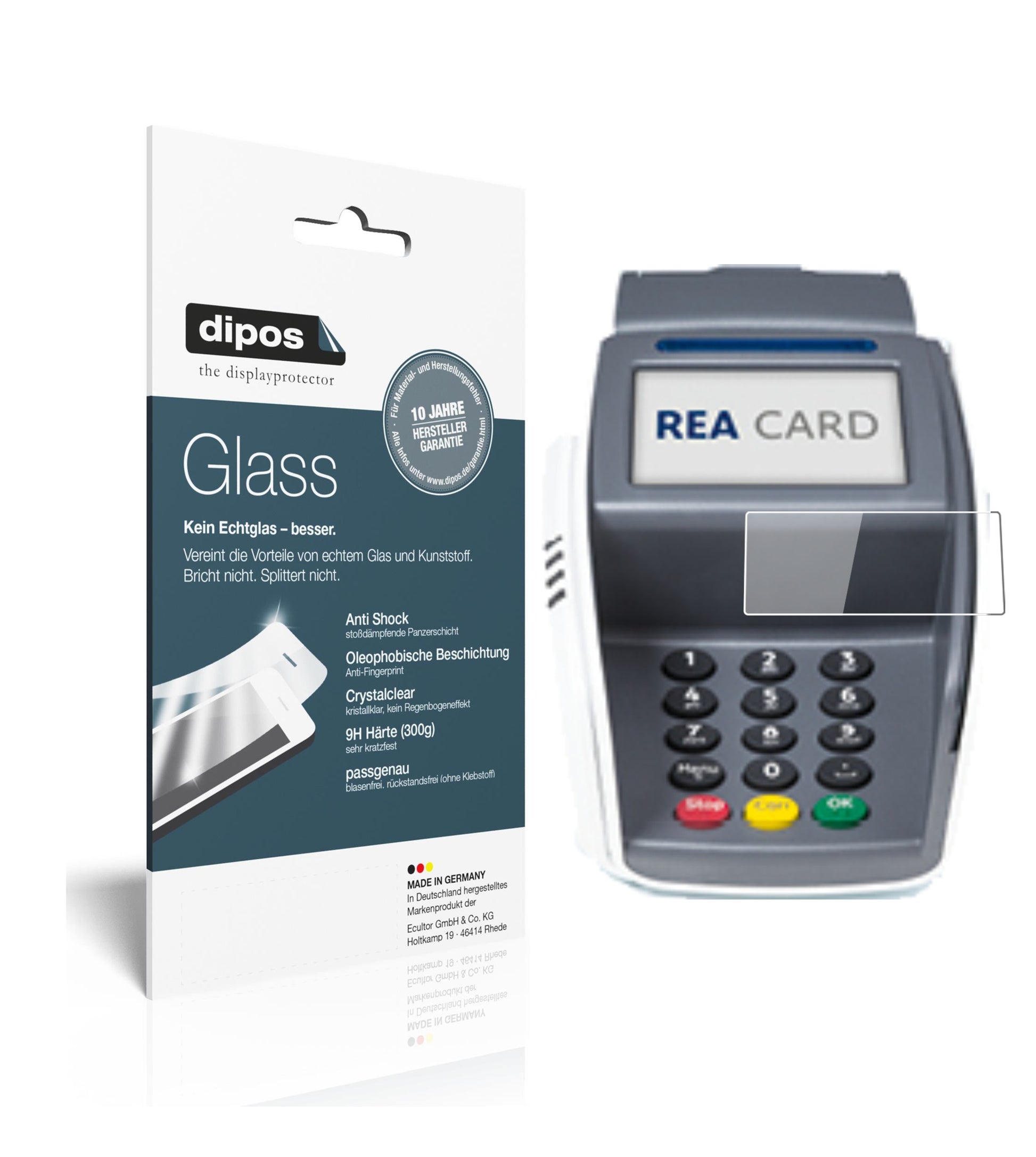 Klare Displayschutzfolie von dipos passend für REA CARD T7 pro, 9H kratzfest und blasenfrei montiert
