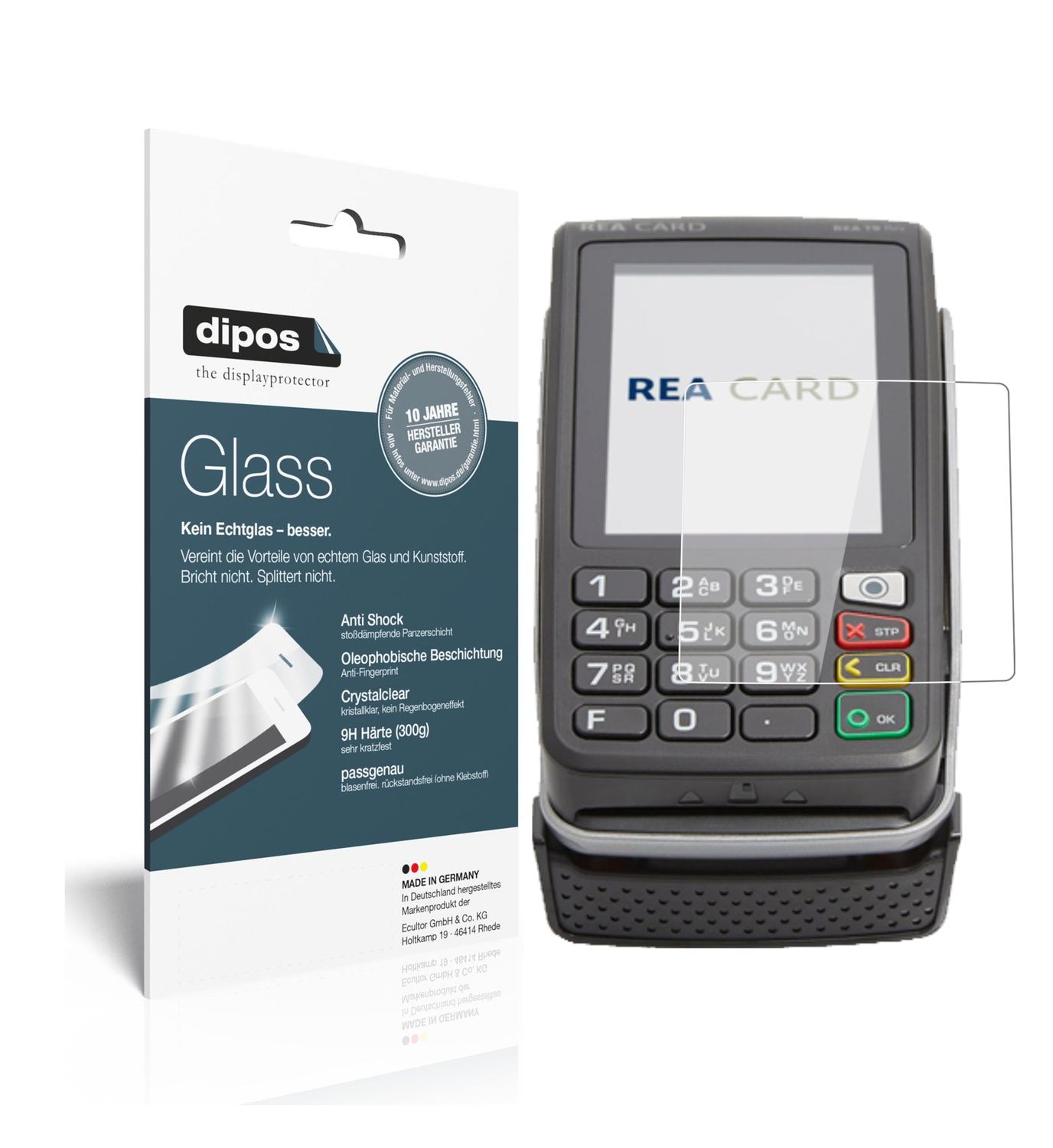Klare Displayschutzfolie von dipos passend für REA CARD T9 flex Terminal, 9H kratzfest und blasenfrei montiert
