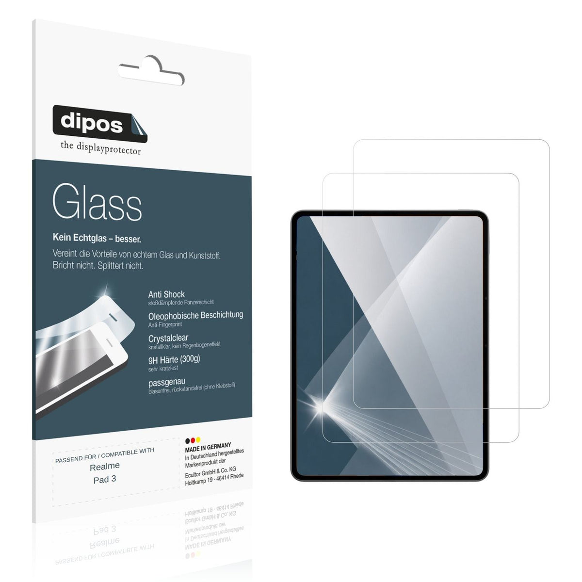 Klare Displayschutzfolie von dipos passend für Realme Pad 3, 9H kratzfest und blasenfrei montiert
