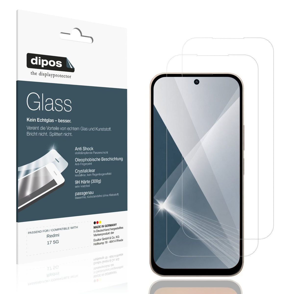 Klare Displayschutzfolie von dipos passend für Redmi 17 5G, 9H kratzfest und blasenfrei montiert