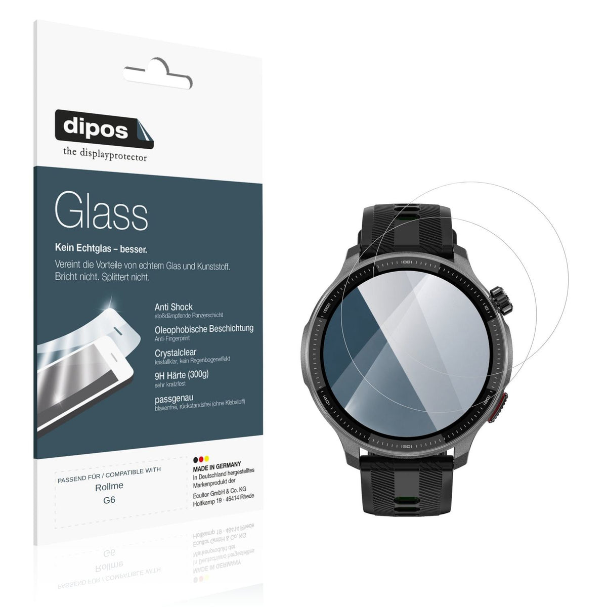 Klare Displayschutzfolie von dipos passend f�r Rollme G6, 9H kratzfest und blasenfrei montiert