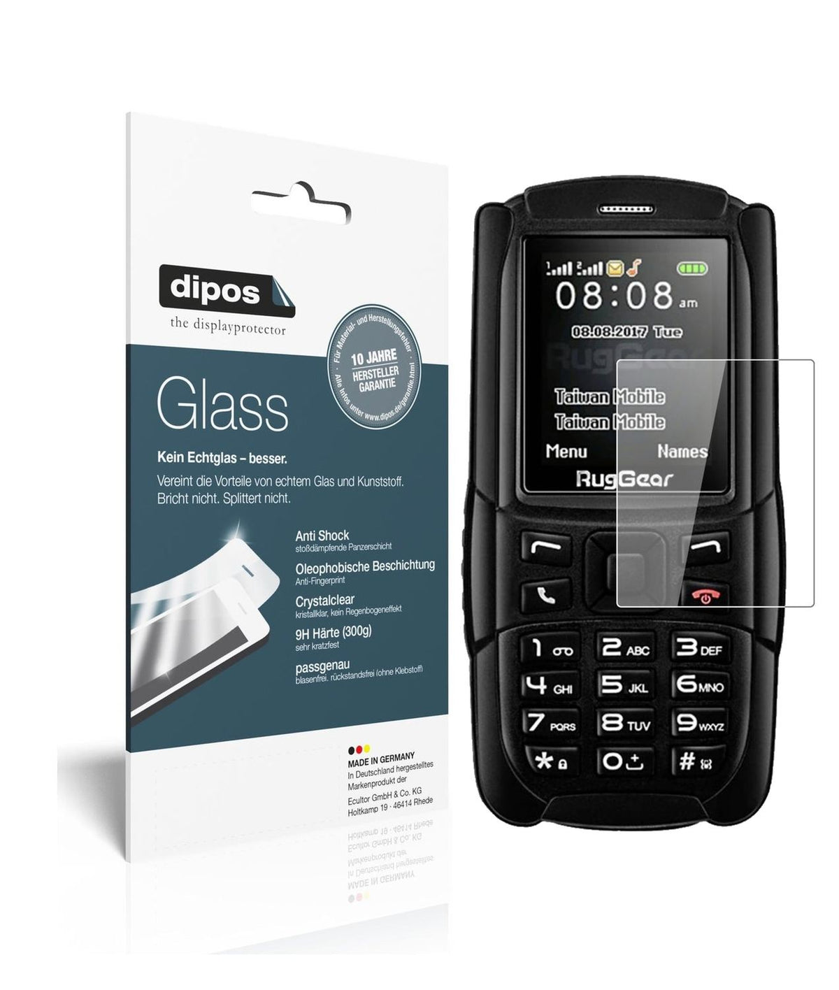 Klare Displayschutzfolie von dipos passend für RugGear RG129, 9H kratzfest und blasenfrei montiert