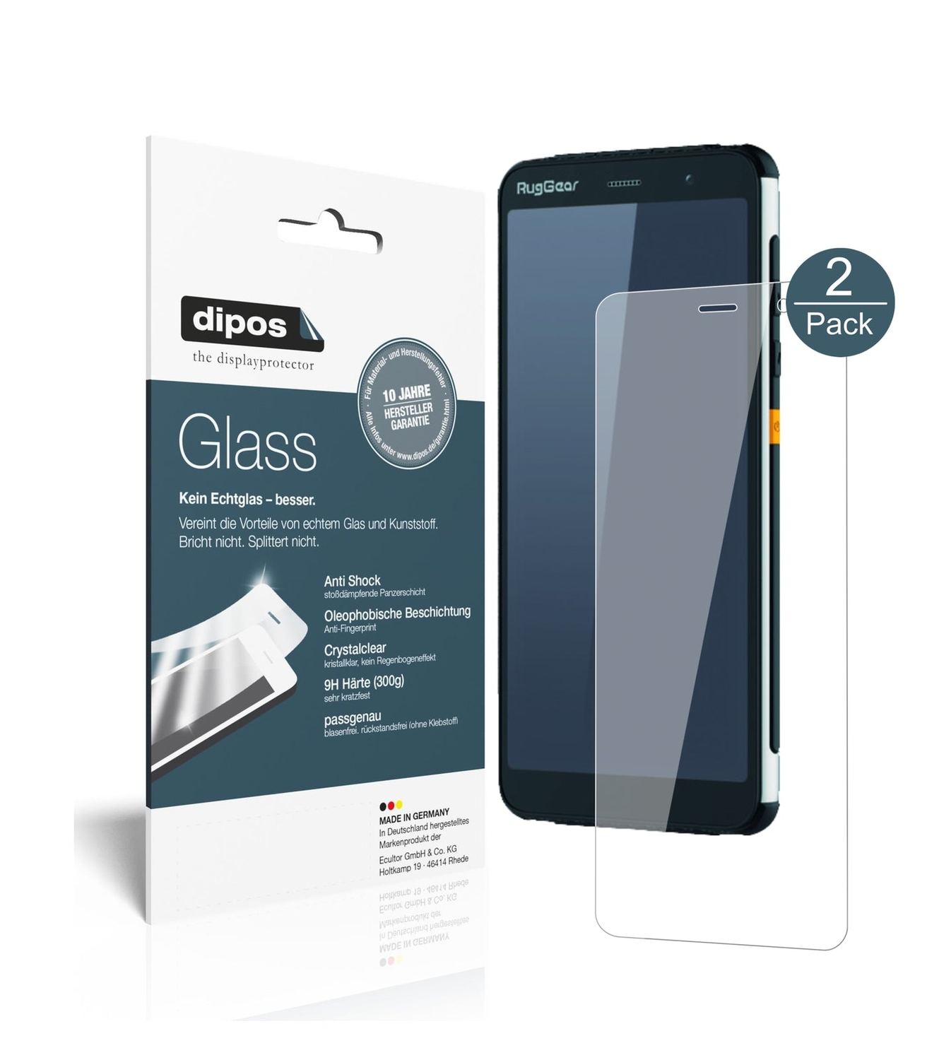 Klare Displayschutzfolie von dipos passend für RugGear RG850, 9H kratzfest und blasenfrei montiert