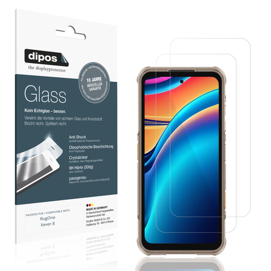 Klare Displayschutzfolie von dipos passend für RugOne Xever 8, 9H kratzfest und blasenfrei montiert