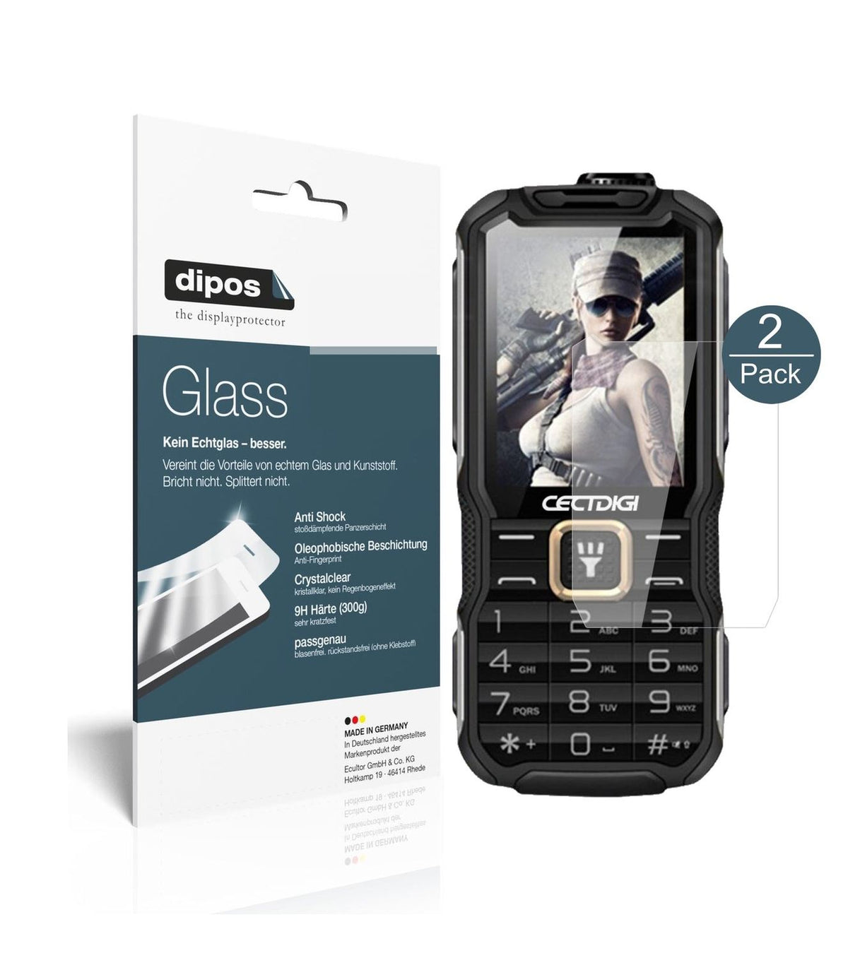 Klare Displayschutzfolie von dipos passend für Rugum T9900, 9H kratzfest und blasenfrei montiert
