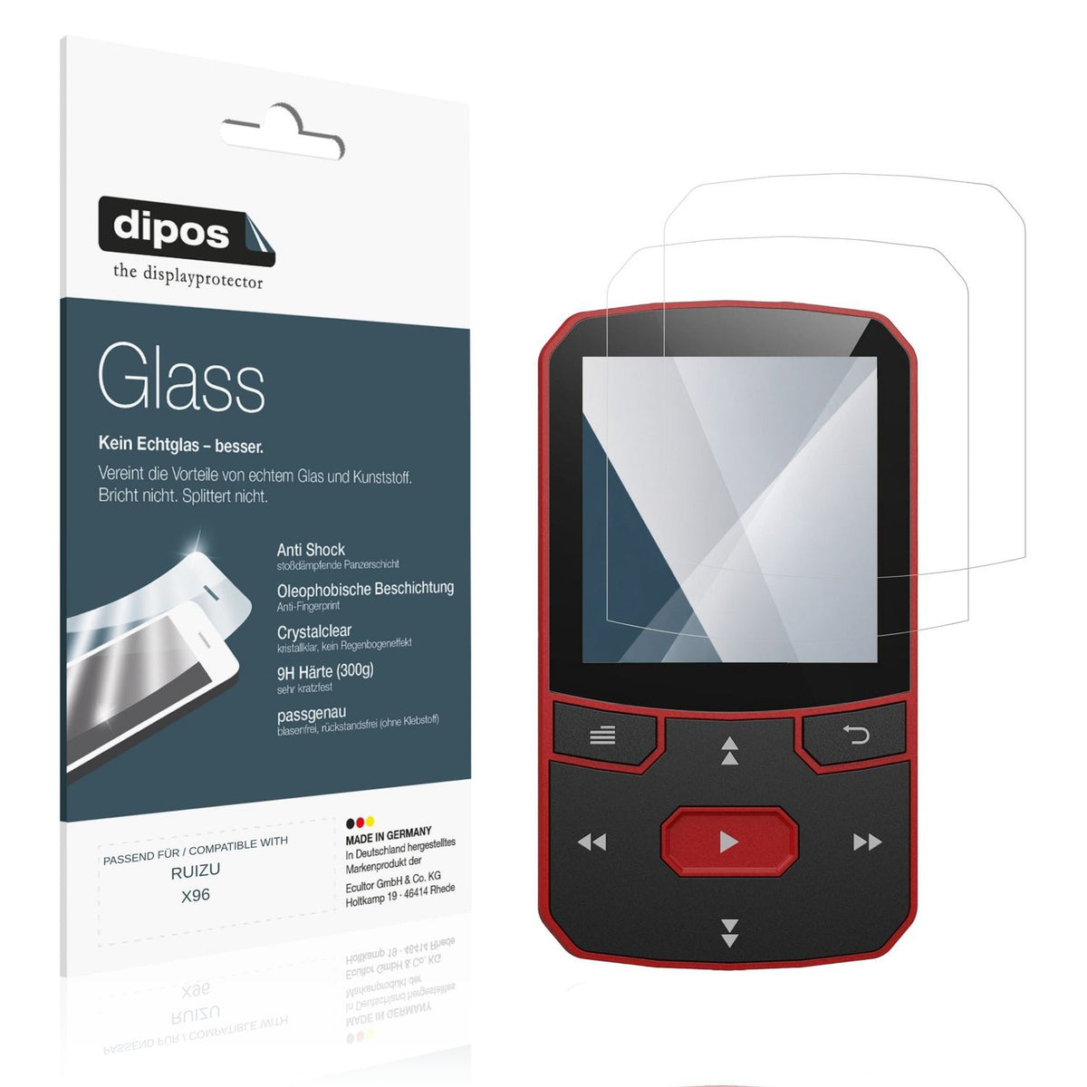 Klare Displayschutzfolie von dipos passend für RUIZU X96, 9H kratzfest und blasenfrei montiert