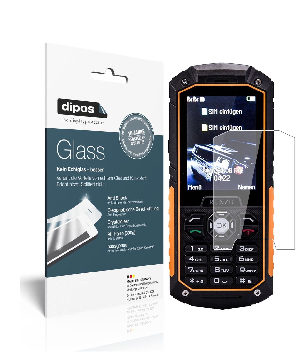 Klare Displayschutzfolie von dipos passend für Runzu M8, 9H kratzfest und blasenfrei montiert