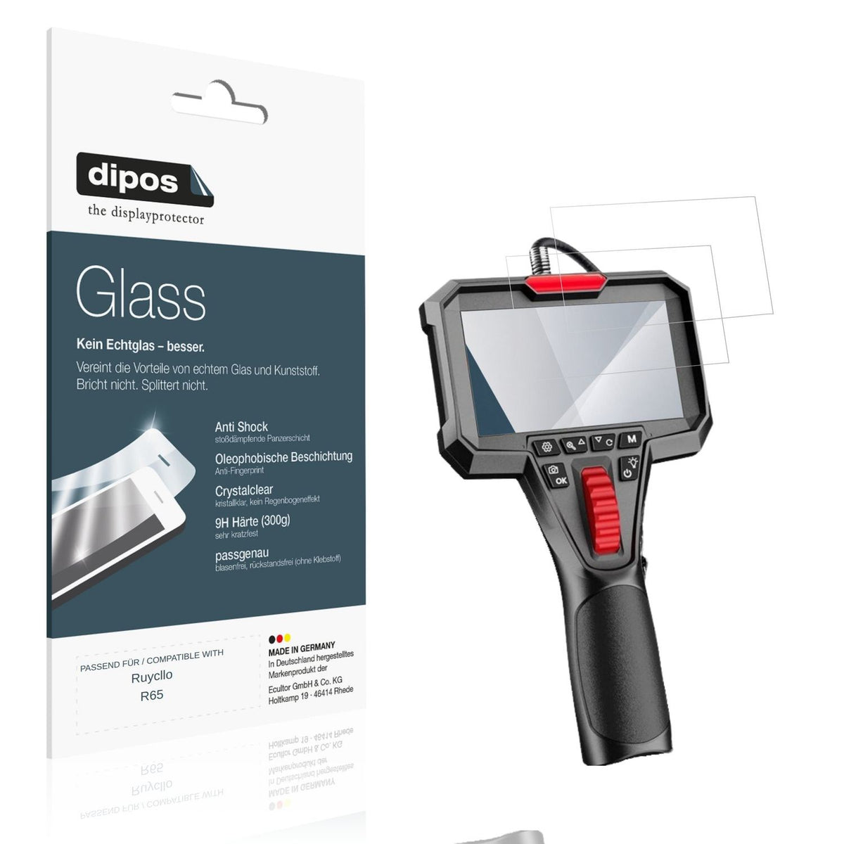 Klare Displayschutzfolie von dipos passend für Ruycllo R65, 9H kratzfest und blasenfrei montiert