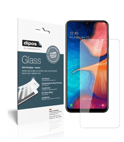 Klare Displayschutzfolie von dipos passend für Samsung Galaxy A20, 9H kratzfest und blasenfrei montiert