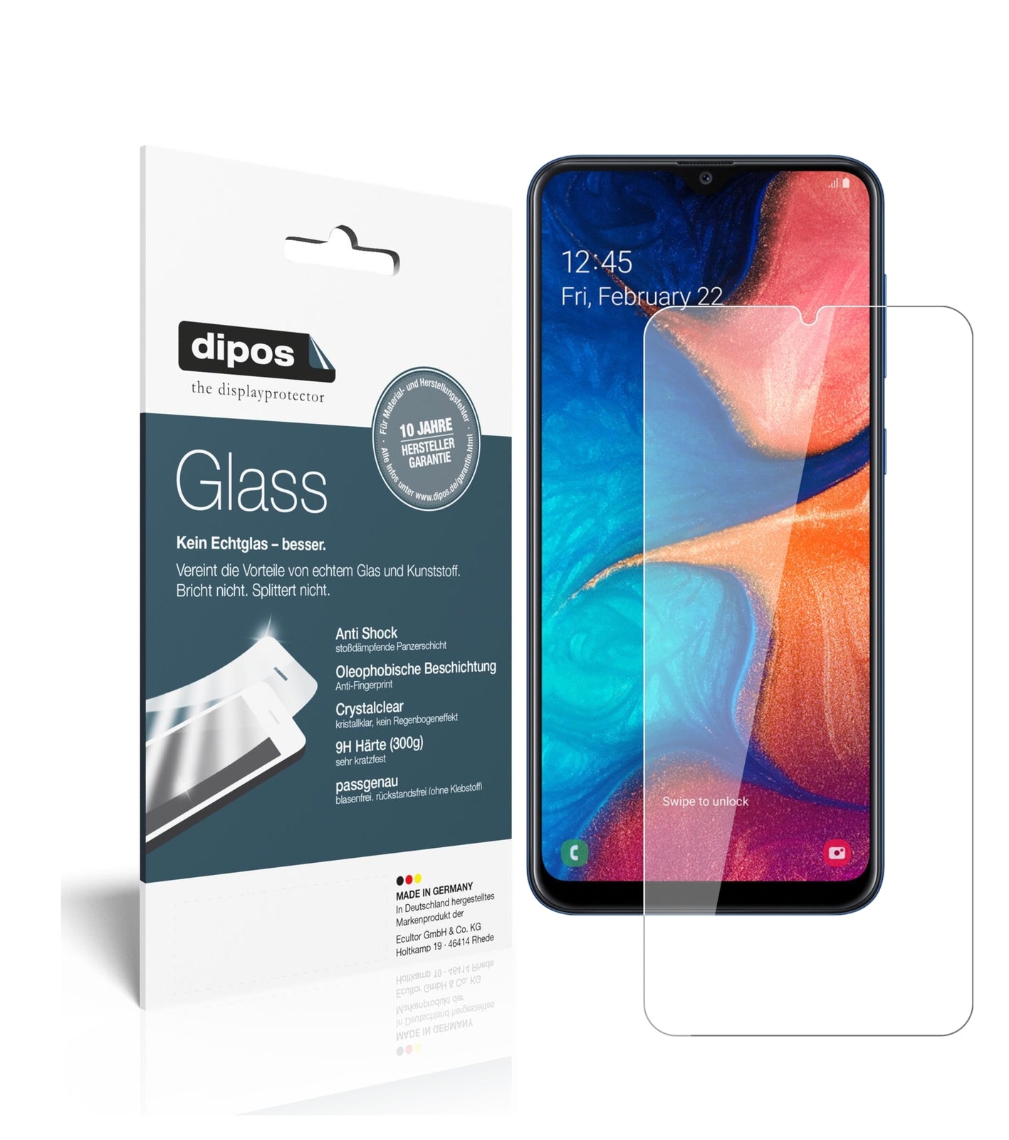 Klare Displayschutzfolie von dipos passend für Samsung Galaxy A20e, 9H kratzfest und blasenfrei montiert