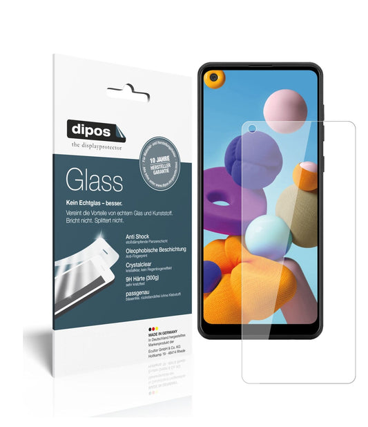 Klare Displayschutzfolie von dipos passend für Samsung Galaxy A21, 9H kratzfest und blasenfrei montiert