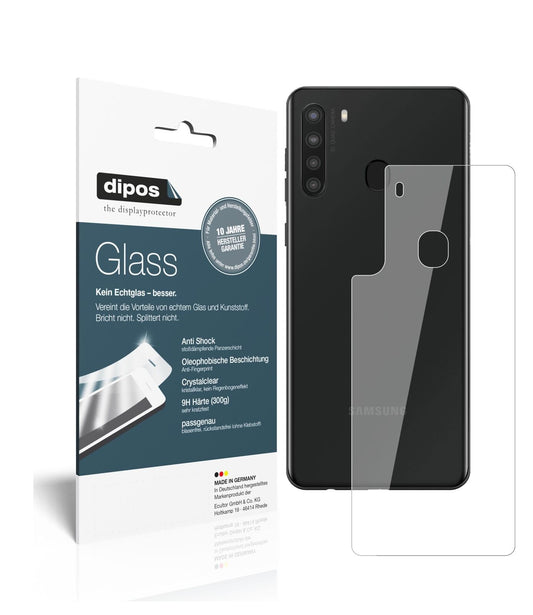 Klare Displayschutzfolie von dipos passend für Samsung Galaxy A21 Rückseite, 9H kratzfest und blasenfrei montiert