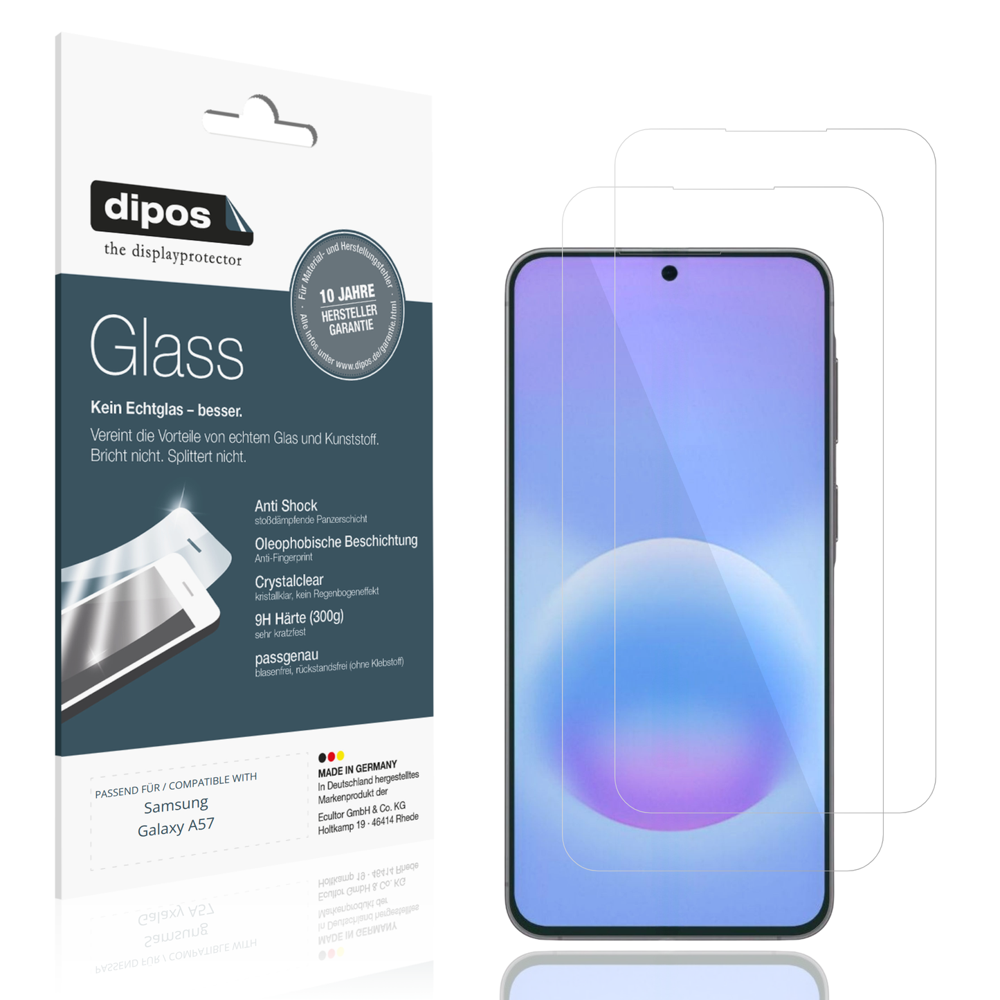 Klare Displayschutzfolie von dipos passend für Samsung Galaxy A57, 9H kratzfest und blasenfrei montiert