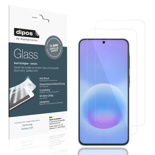 Klare Displayschutzfolie von dipos passend für Samsung Galaxy A57, 9H kratzfest und blasenfrei montiert