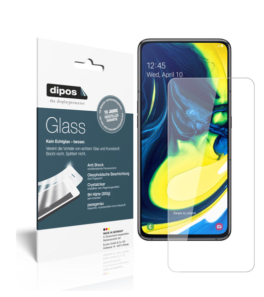 Klare Displayschutzfolie von dipos passend für Samsung Galaxy A80, 9H kratzfest und blasenfrei montiert