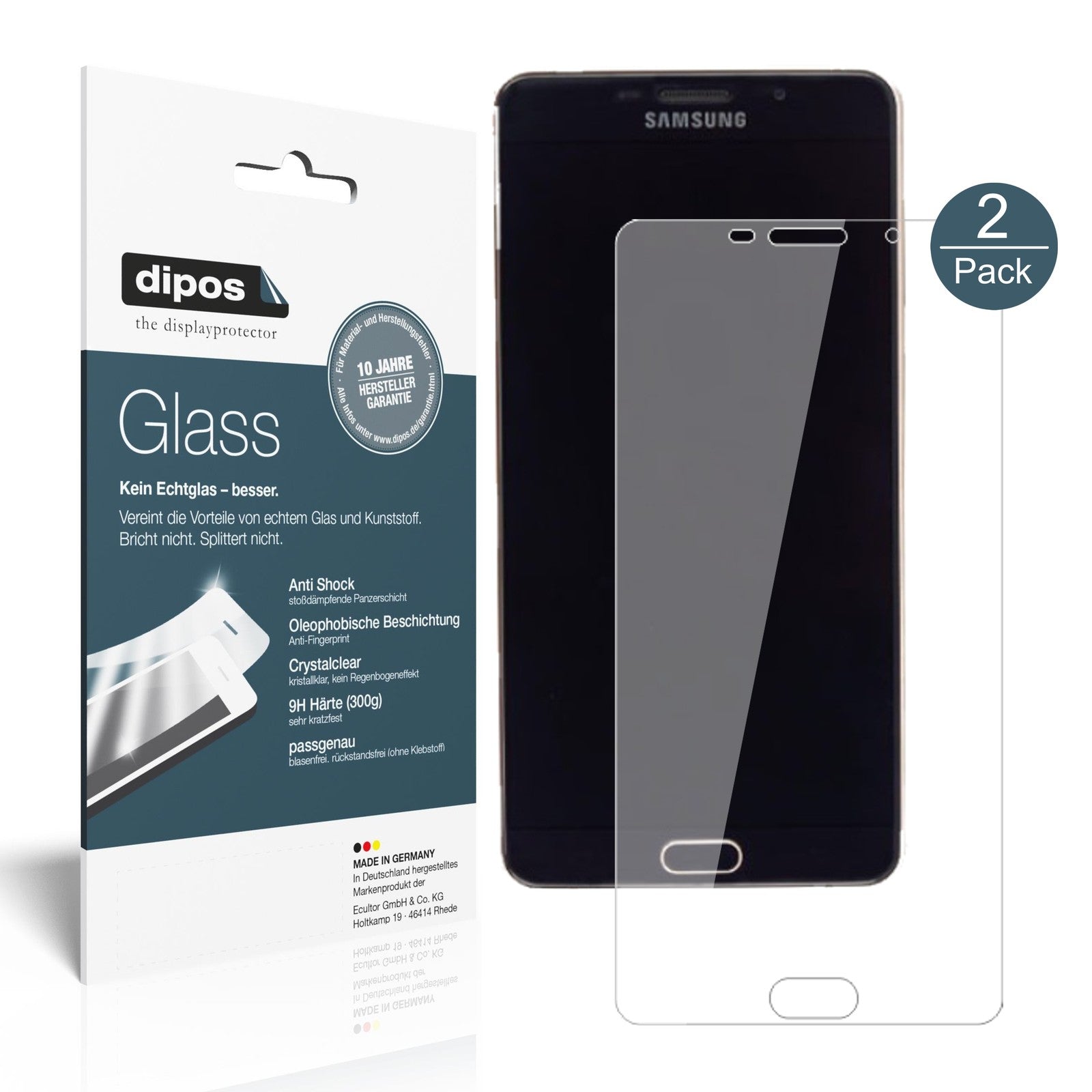 Klare Displayschutzfolie von dipos passend für Samsung Galaxy A9 Pro (SM-A9100), 9H kratzfest und blasenfrei montiert