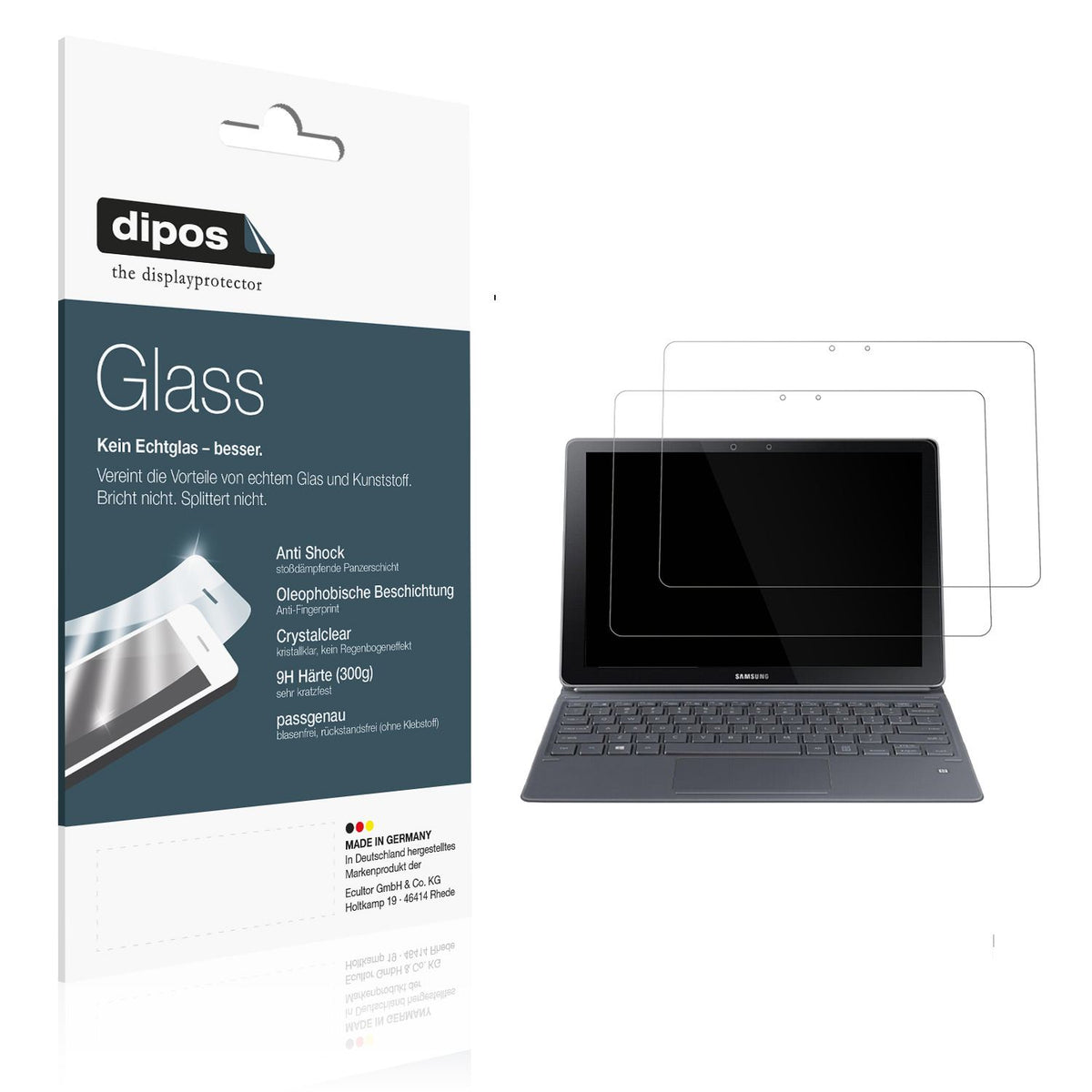 Klare Displayschutzfolie von dipos passend für Samsung Galaxy Book W720 12 Zoll, 9H kratzfest und blasenfrei montiert