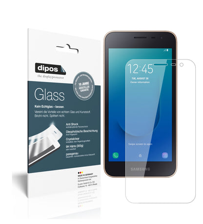 Klare Displayschutzfolie von dipos passend für Samsung Galaxy J2 Core (2018), 9H kratzfest und blasenfrei montiert