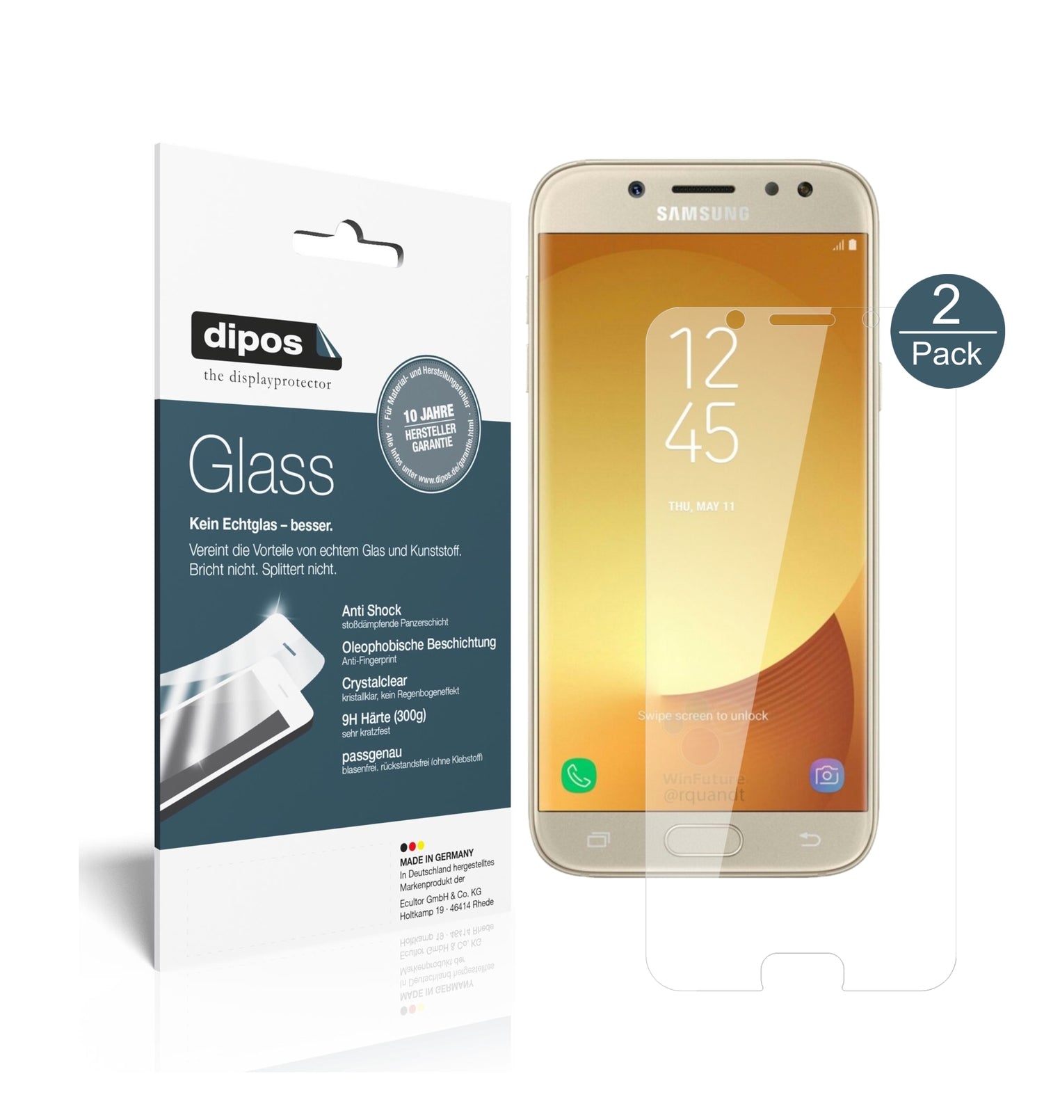Klare Displayschutzfolie von dipos passend für Samsung Galaxy J5 Pro (2017), 9H kratzfest und blasenfrei montiert