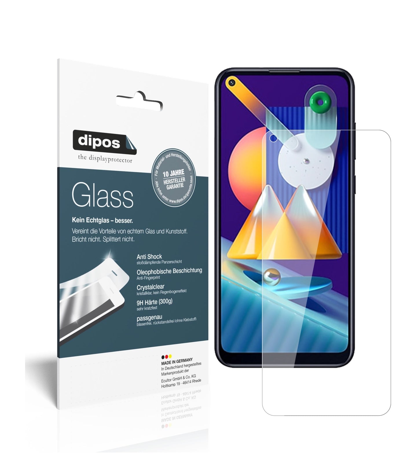 Klare Displayschutzfolie von dipos passend für Samsung Galaxy M11, 9H kratzfest und blasenfrei montiert