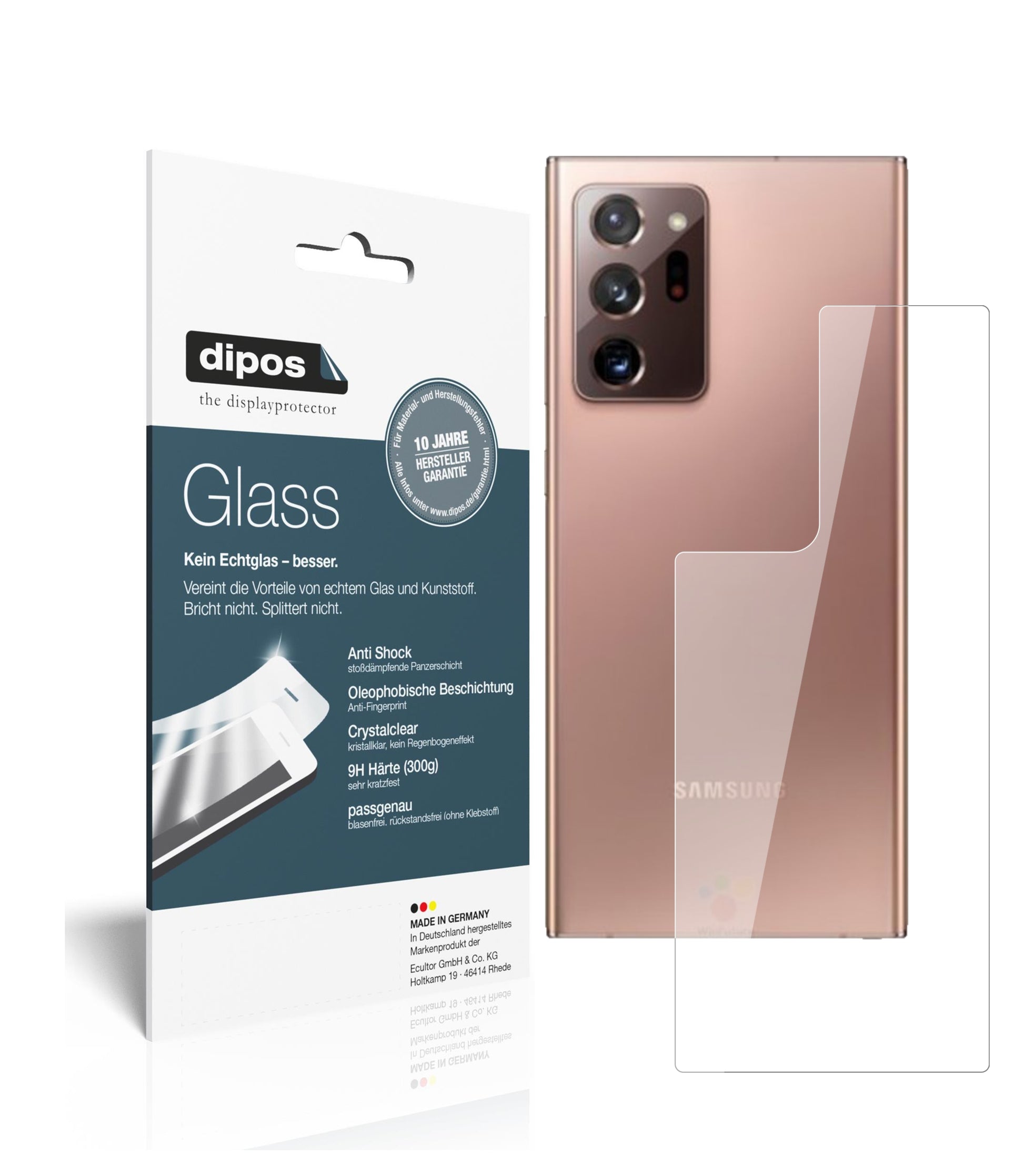 Klare Displayschutzfolie von dipos passend für Samsung Galaxy Note 20 Rückseite, 9H kratzfest und blasenfrei montiert