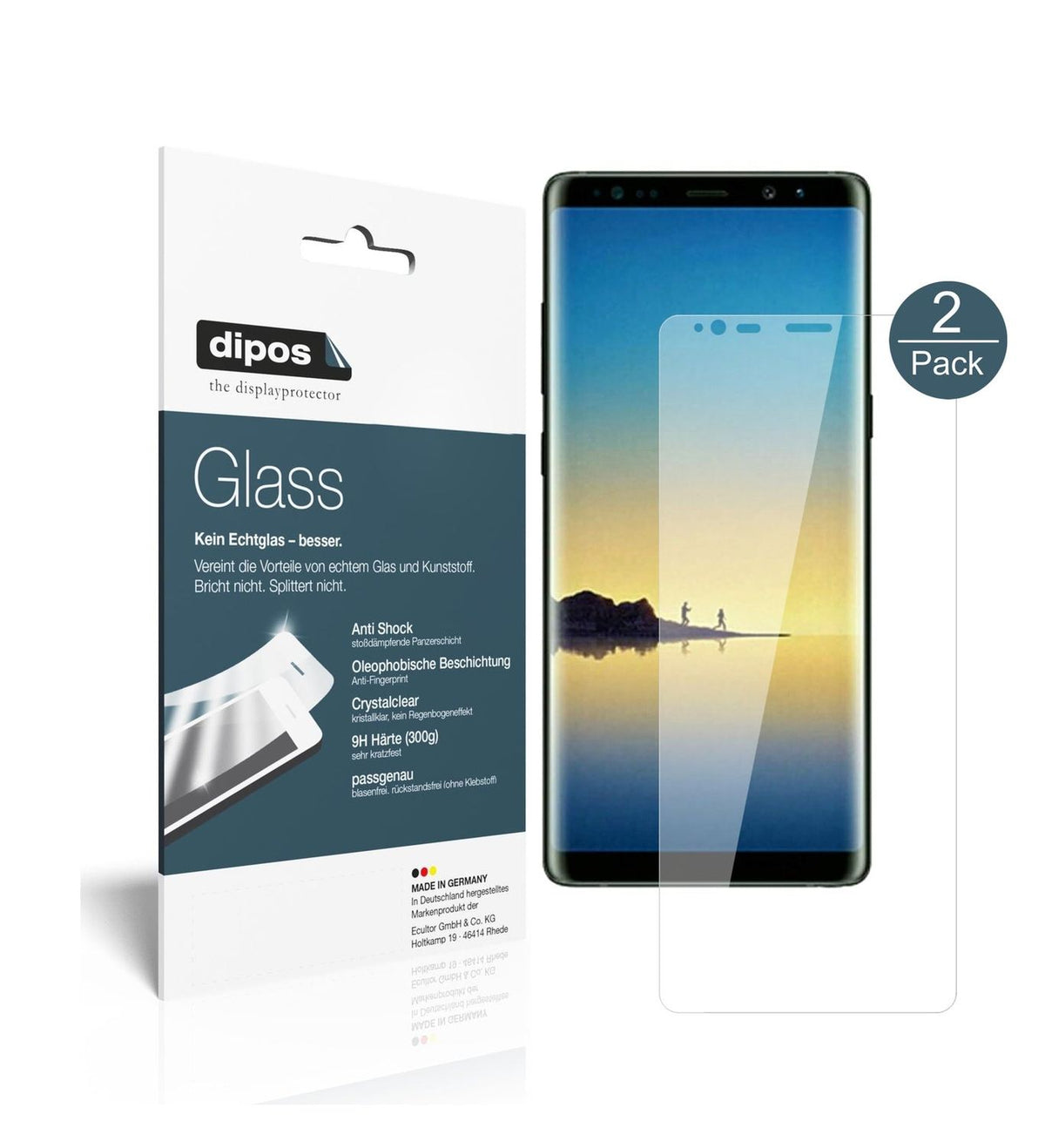 Klare Displayschutzfolie von dipos passend für Samsung Galaxy Note 8, 9H kratzfest und blasenfrei montiert