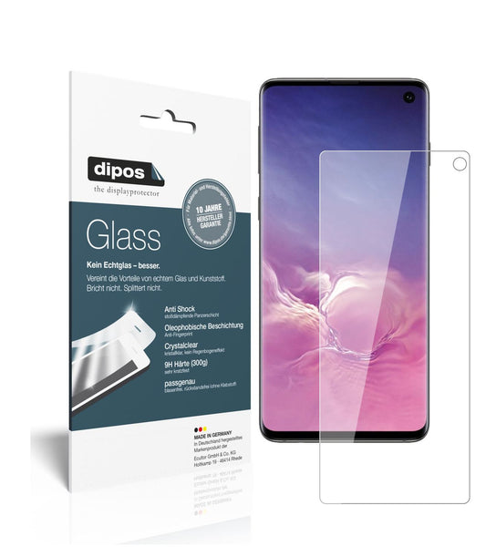 Klare Displayschutzfolie von dipos passend für Samsung Galaxy S10, 9H kratzfest und blasenfrei montiert