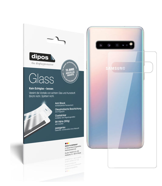 Klare Displayschutzfolie von dipos passend für Samsung Galaxy S10 5G Rückseite, 9H kratzfest und blasenfrei montiert