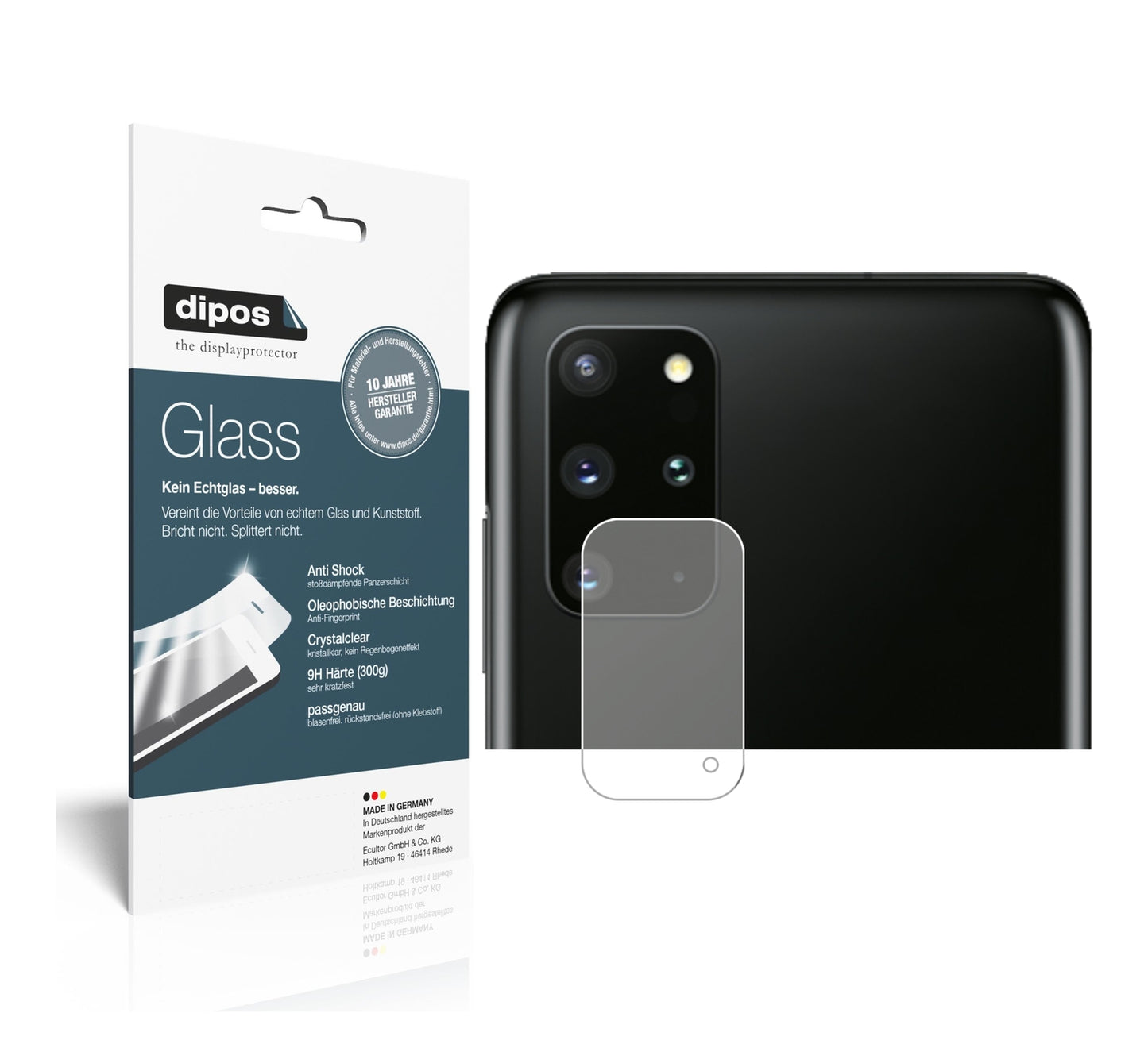 Klare Displayschutzfolie von dipos passend für Samsung Galaxy S20 Plus 5G Kameralinse, 9H kratzfest und blasenfrei montiert
