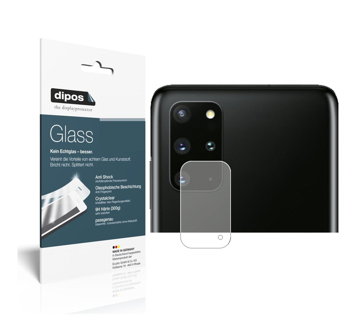 Klare Displayschutzfolie von dipos passend für Samsung Galaxy S20 Kameralinse, 9H kratzfest und blasenfrei montiert