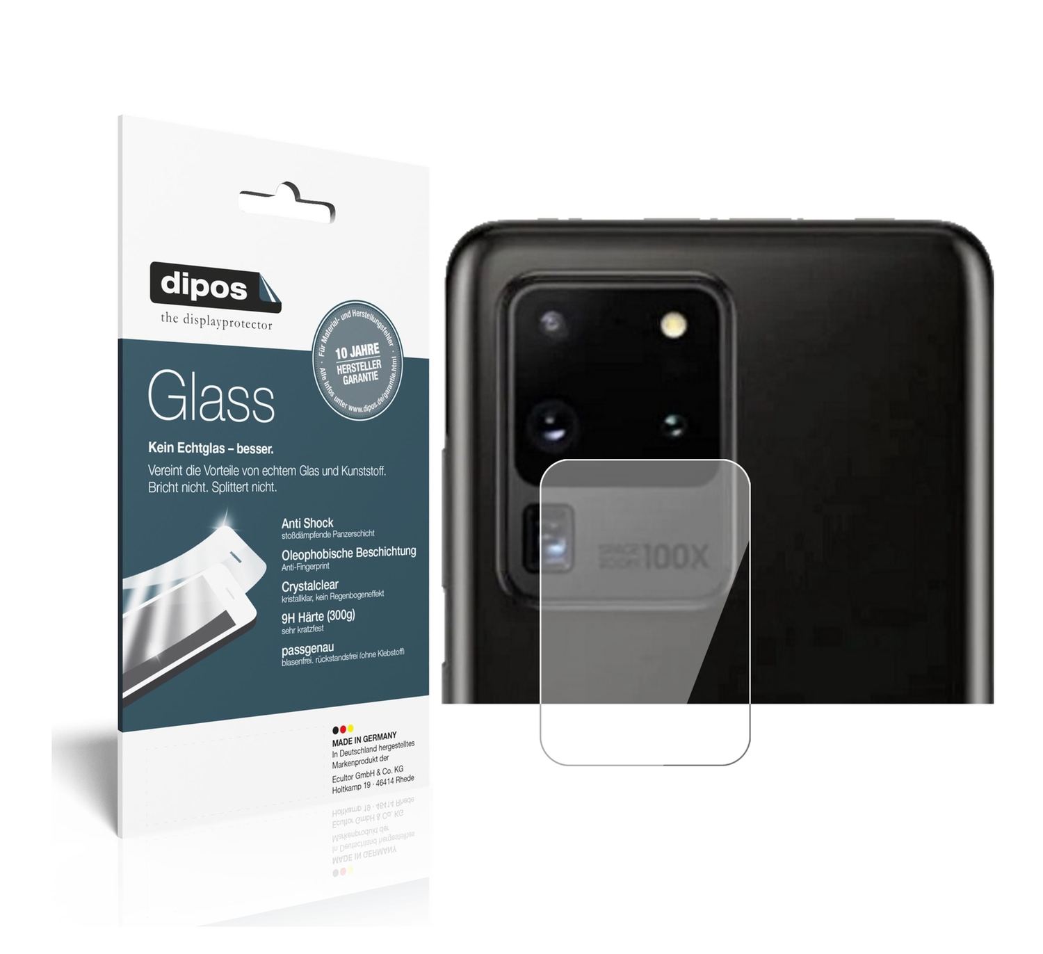 Klare Displayschutzfolie von dipos passend für Samsung Galaxy S20 Ultra Kameralinse, 9H kratzfest und blasenfrei montiert