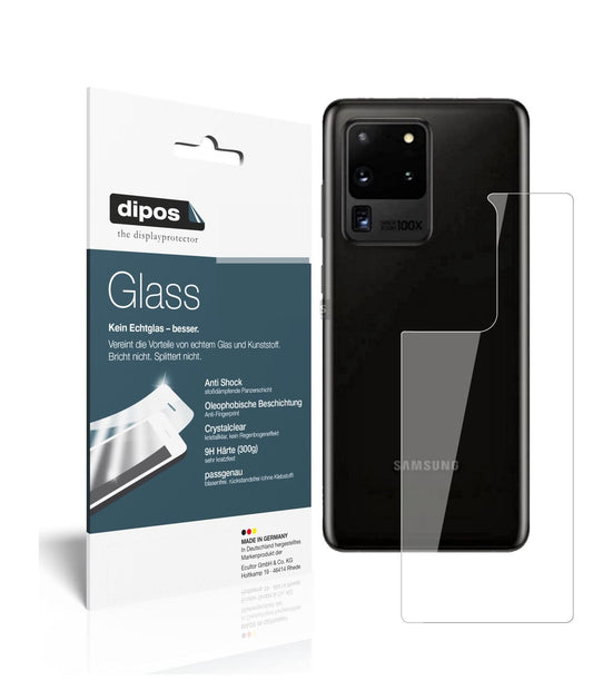 Klare Displayschutzfolie von dipos passend für Samsung Galaxy S20 Ultra Rückseite, 9H kratzfest und blasenfrei montiert