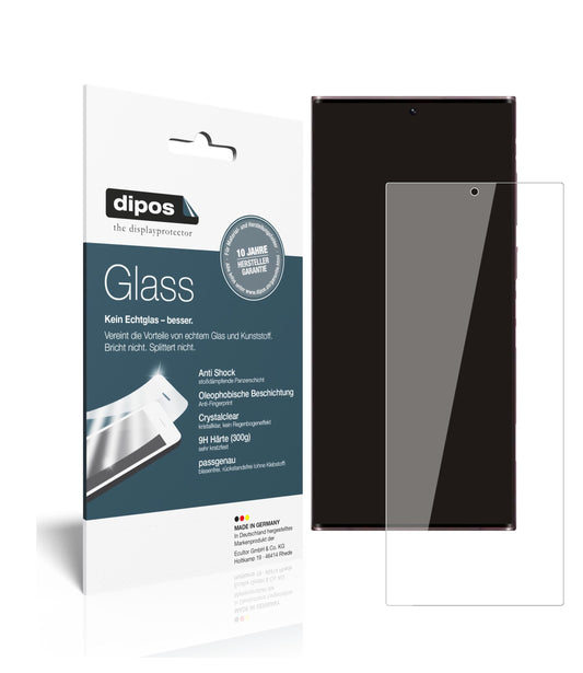 Klare Displayschutzfolie von dipos passend für Samsung Galaxy S22 Ultra, 9H kratzfest und blasenfrei montiert