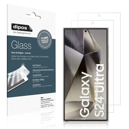 Klare Displayschutzfolie von dipos passend für Samsung Galaxy S24 Ultra, 9H kratzfest und blasenfrei montiert