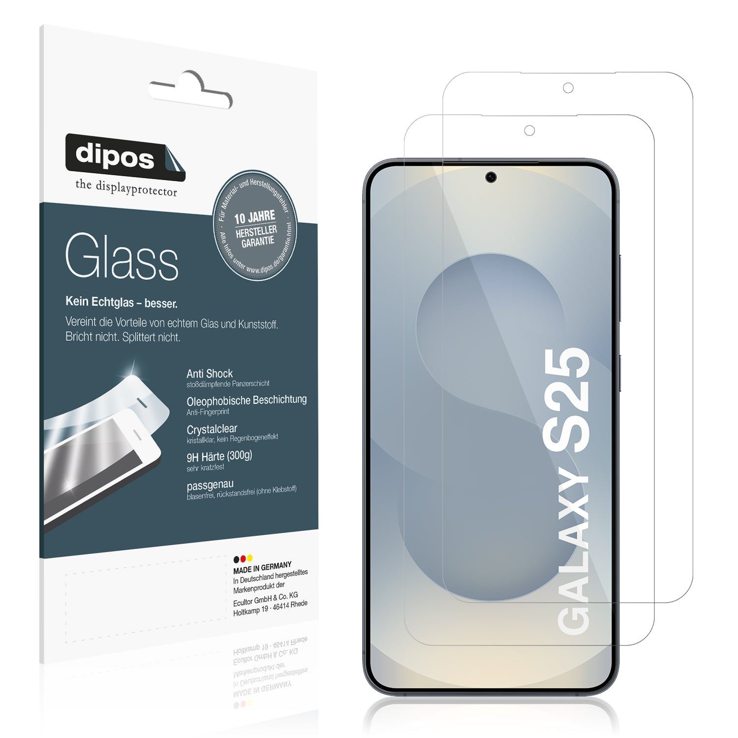 Klare Displayschutzfolie von dipos passend für Samsung Galaxy S25 Enterprise Edition, 9H kratzfest und blasenfrei montiert