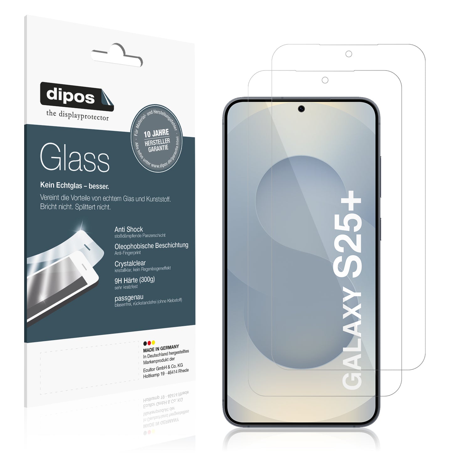 Klare Displayschutzfolie von dipos passend für Samsung Galaxy S25+, 9H kratzfest und blasenfrei montiert