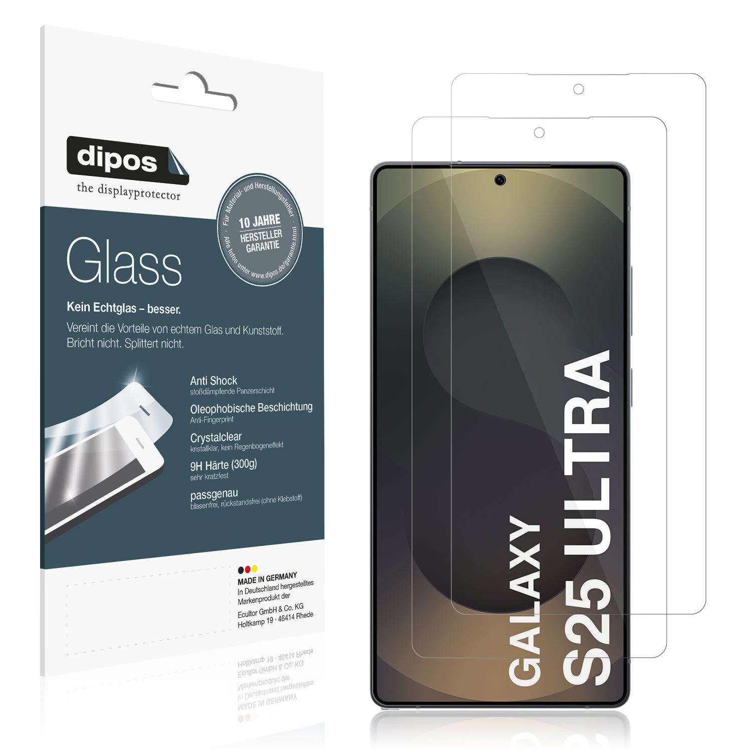 Klare Displayschutzfolie von dipos passend für Samsung Galaxy S25 Ultra, 9H kratzfest und blasenfrei montiert