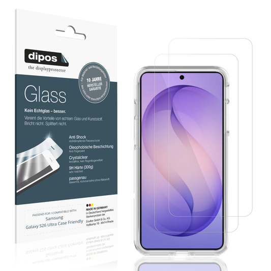 Klare Displayschutzfolie von dipos passend für Samsung Galaxy S26 Ultra Case Friendly, 9H kratzfest und blasenfrei montiert