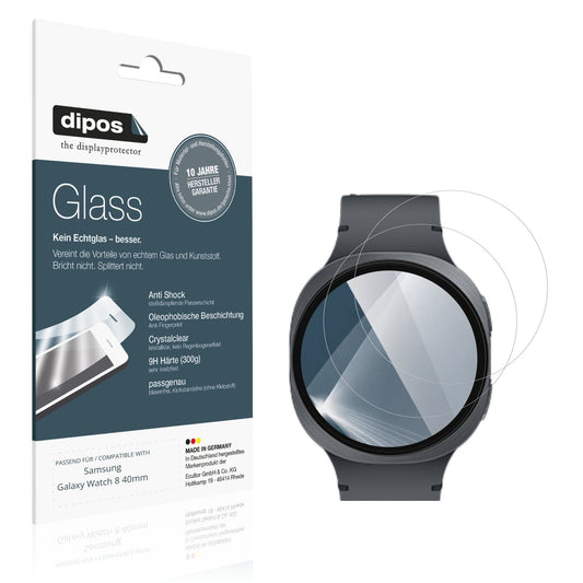 Klare Displayschutzfolie von dipos passend für Samsung Galaxy Watch 8 40mm, 9H kratzfest und blasenfrei montiert