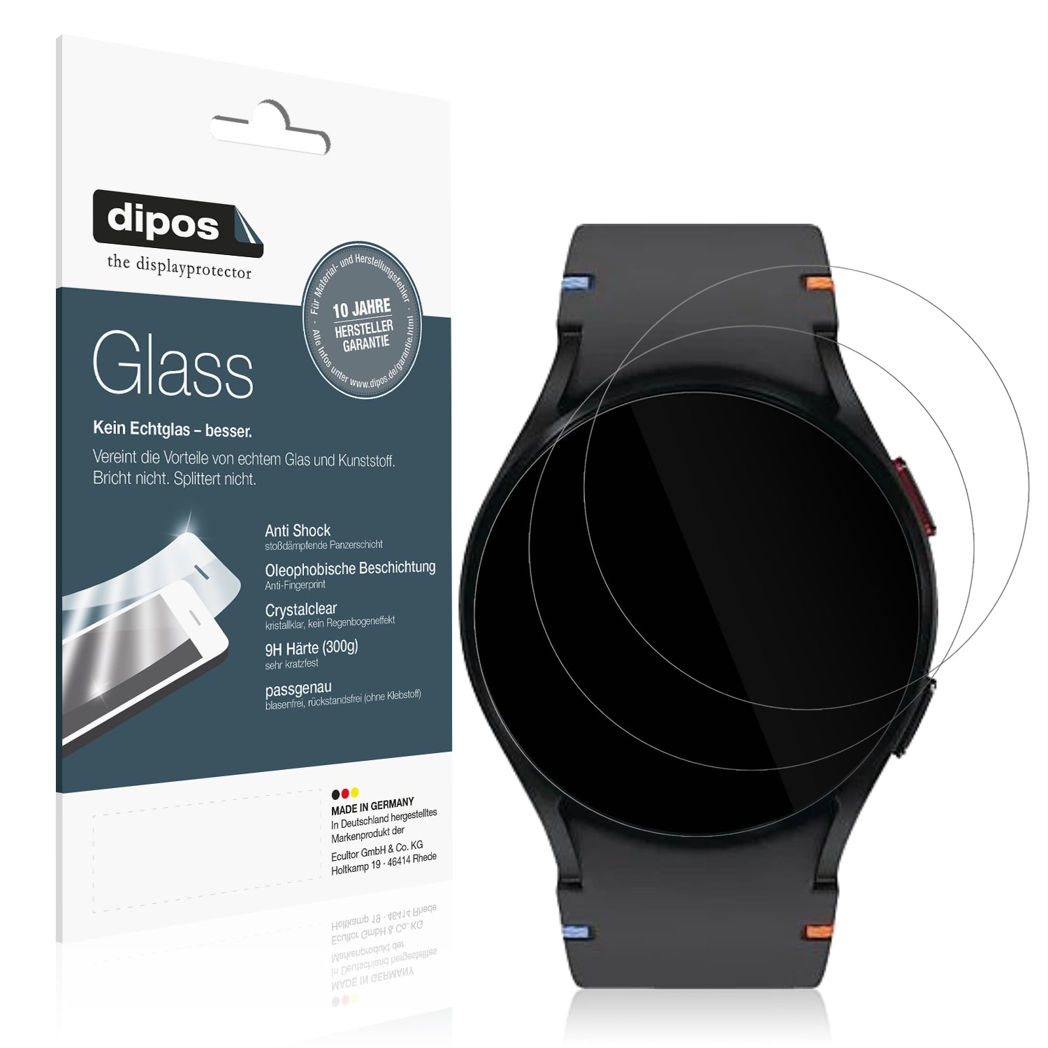 Klare Displayschutzfolie von dipos passend für Samsung Galaxy Watch FE 40mm, 9H kratzfest und blasenfrei montiert