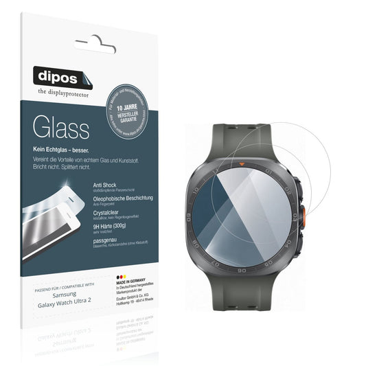 Klare Displayschutzfolie von dipos passend für Samsung Galaxy Watch Ultra 2, 9H kratzfest und blasenfrei montiert