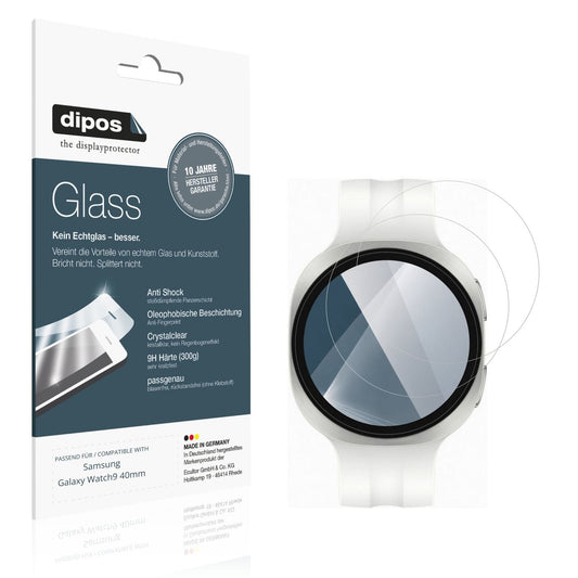 Klare Displayschutzfolie von dipos passend für Samsung Galaxy Watch9 40mm, 9H kratzfest und blasenfrei montiert