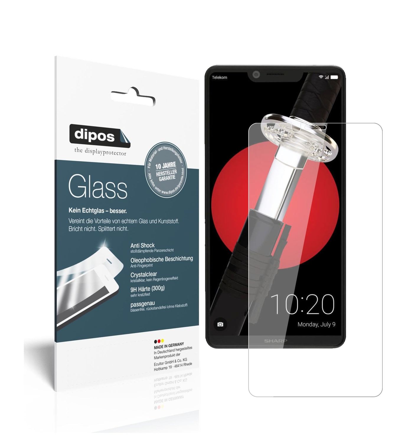 Klare Displayschutzfolie von dipos passend für Sharp Aquos D10, 9H kratzfest und blasenfrei montiert