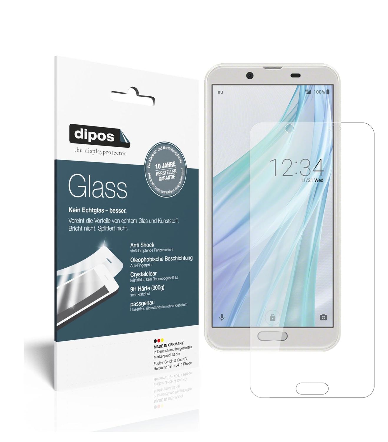 Klare Displayschutzfolie von dipos passend für Sharp Aquos Sense2, 9H kratzfest und blasenfrei montiert