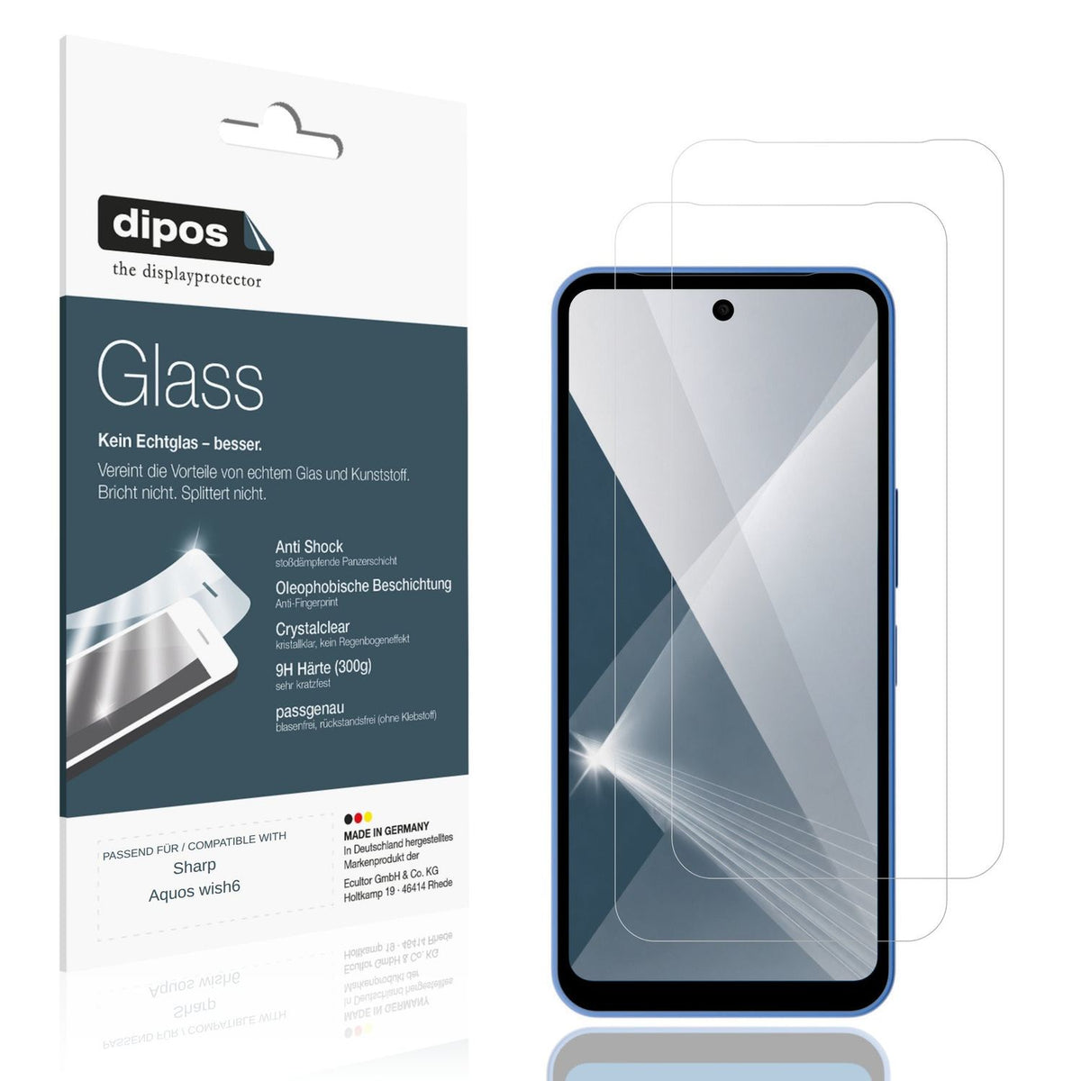 Klare Displayschutzfolie von dipos passend für Sharp Aquos wish6, 9H kratzfest und blasenfrei montiert