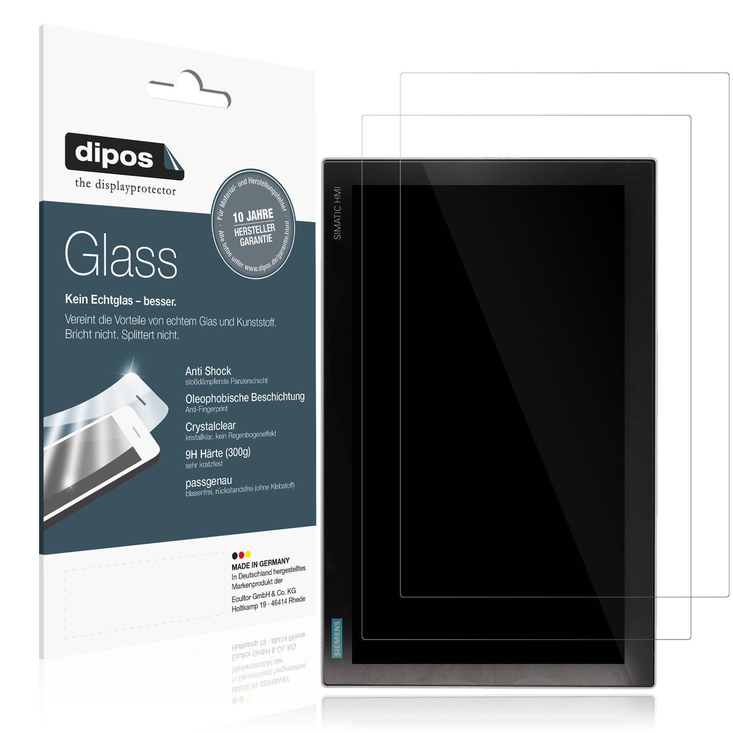 Klare Displayschutzfolie von dipos passend für Siemens IPC 477E, 9H kratzfest und blasenfrei montiert